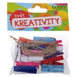 Bunte Holzklammern 3,5 cm mit Schnur, 15 Stück