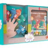 Set aus 5 Gummi-Dinosaurier-Fingerpuppen mit weichem Buch, 3+, wasserfest