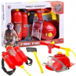 Feuerwehr-Set für Kinder mit Helm mit Licht und Sound, Wasser-Rucksack und Zubehör