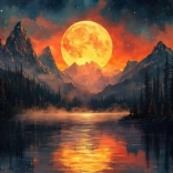 Diamantmalerei Goldener Mond in den Bergen 30x40cm