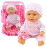 Puppe Baby mit Trage, Schlafanzug, Mütze, Schnuller Rosa