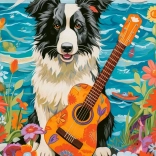 Puzzle mit 100 Teilen – Collie, Gitarre und Meer
