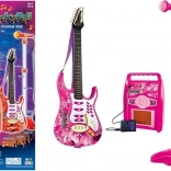 Pinkfarbene elektrische Gitarre mit Mikrofon und Verstärker für Kinder