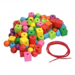 Bunte Holz-Maxi-Perlen mit Auffädel-Schnur 92 Stück