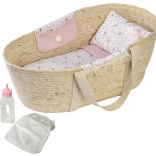 Moseskorbbett für Puppen Llorens mit Bettwäsche und Zubehör