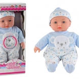 Baby Puppe Blaues Pyjama mit Bären-Mützchen Geräusche