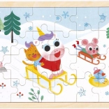 Janod Holzpuzzle mit Fehlersuche – Rodeln, 24 Teile