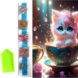 Diamantmalerei auf Leinwand – Kätzchen in der Teetasse 23 × 30 cm