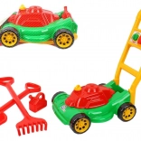 Kinder-Rasenmäher aus Kunststoff mit Zubehör im Netz