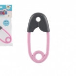 Rassel für Babys in Form einer Sicherheitsnadel grau und rosa