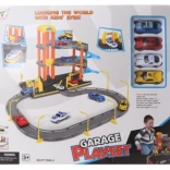 Zweigeschossige Kunststoffgarage mit Spielzeugautos