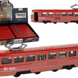 Roter Metallzug mit Reibungsantrieb und Geräuschen