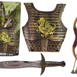 Kinder-Samuraikostüm mit goldener Rüstung, Bogen und Schwert