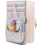 Tagebuch Einhorn mit Täschchen weiß, Schloss und Schlüssel, A5