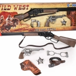 Cowboy-Set – Gewehr, Revolver, Handschellen und Sheriffstern für Knallkapseln