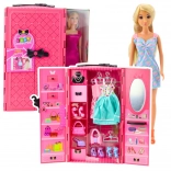 Puppe mit rosa Kleiderschrank und modischen Accessoires