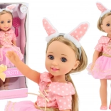 Puppe mit rosa Kleid, langen Haaren und Stirnband, 38cm