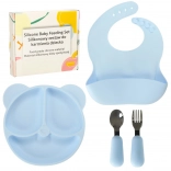 Silikon-Geschirrset für Kinder, 4-teilig, Bärenmotiv, blau