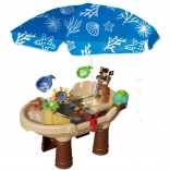 Woopie Wasser-Spieltisch 2-in-1 Piratenschiff mit XL-Sonnenschirm und Seifenblasenmaschine