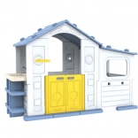 Großes Kinderspielhaus mit Vorraum, Basketballkorb und Spülbecken – blaues Dach