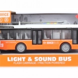 Orangener spielender und leuchtender Trolleybus mit Batteriebetrieb
