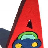 Holzbuchstabe A mit Auto für Kinder