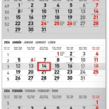 Notique Wandkalender mit Dreimonatsübersicht Landschaft, slowakische Namen 2026, 29,5 × 43 cm, grau