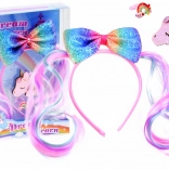 Mädchenset Haar-Accessoires mit Regenbogen-Schleife, Einhorn und Ring