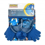 Kinder-Winterset SONIC – Mütze mit Bommel, Handschuhe und Schlauchschal