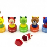 Rundes Holzstempel für Kinder, 6 cm – Tiere, Motivmix