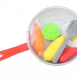 Plastikpfanne mit Lebensmitteln und Zubehör für Kinder