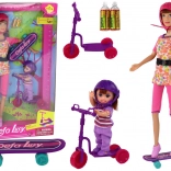 Puppenset Defa Lucy mit rosa Helm, Roller und Skateboard