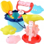 Bunte Strandsandset mit Eimer und Förmchen