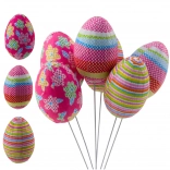 Osterdekoration Eier auf Stäben mit Punkten, Blumen und Streifen, Set 6 Stück