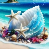 Diamantmalerei – Muscheln auf der Insel 30 × 40 cm